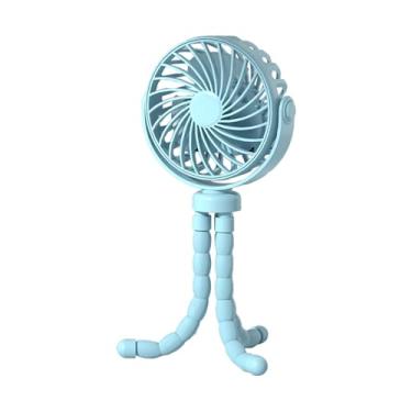 Imagem de Ventilador portátil de mão Tripé de polvo flexível Ventilador de mesa Carrinho de bebê/Berço Ventilador suspenso com luz noturna ambiente 3 velocidades de vento ajustáveis Rotação de 360°