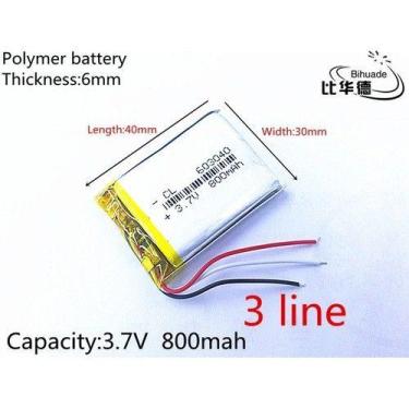 Imagem de Bateria 3,7v 800mah 3 Fios Gps Mp3 Mp4 Caneta Gravador Som - bgb