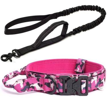 Imagem de Coleira e Guia Cachorro Grande MADOG Comander ROSA, M