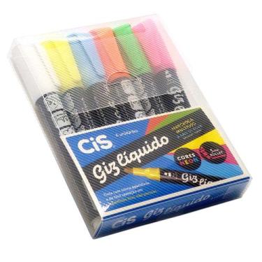 Imagem de Caneta Marcador Giz Líquido CiS Base de Água - 6 Cores Neon