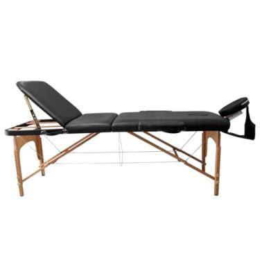 Imagem de Maca Dobrável Madeira 350kg Estética Massagem Portátil Cor Preto - Gold - Modelo 3 Seções 1,90x70cm
