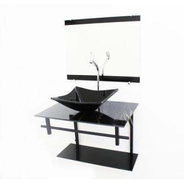 Imagem de Kit Gabinete 60Cm Cuba Quadrada Mármore Preto + Torneira - Cubas E Gab