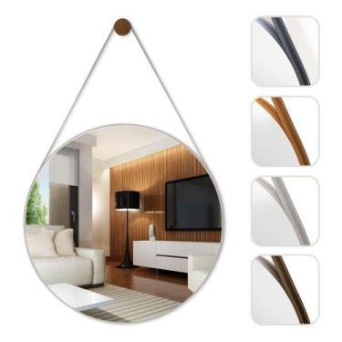 Imagem de Espelho Decoração De Parede Alça Em Couro 60cm C/ Suporte - Rei dos Vi
