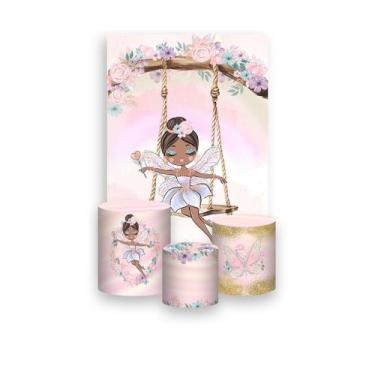 Imagem de Painel De Festa Vertical 1,50 x 2,20 + Trio De Capas Cilindro - Fadinh