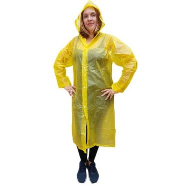 Imagem de Capa de Chuva Neon Adulto Unissex PVC Impermeável com Capuz e Botão de