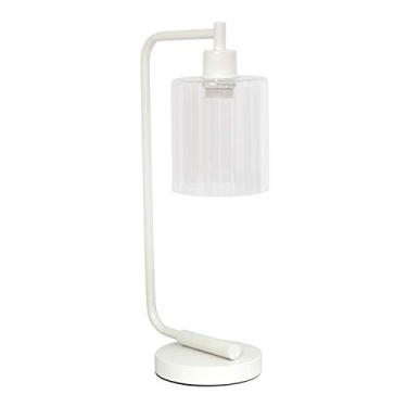 Imagem de Simple Designs LD1036-WHT Candeeiro de mesa industrial vintage Bronson estilo antigo industrial lanterna de ferro industrial com cúpula de cilindro de vidro para decoração de casa, branco - (pacote
