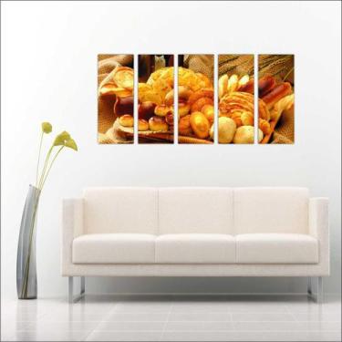 Imagem de Quadro Decorativo Padarias Cafeterias Pães Café Bolos Tortas 5 Peças G