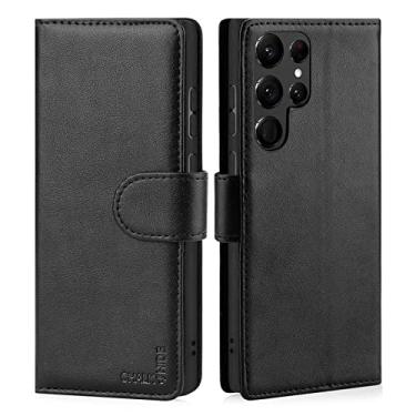 Imagem de CHALK & HIDE - Capa carteira de couro real para Samsung Galaxy S22 Ultra, design de couro real com compartimento para cartão, fecho magnético e suporte embutido - preta