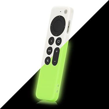 Imagem de LEFXMOPHY Capa de substituição branca para Apple TV Siri Remote 3ª geração 2021-2024 Nova série 4k 6 geração controle de 6ª geração, protetor de pele de silicone que brilha verde no escuro com cordão,