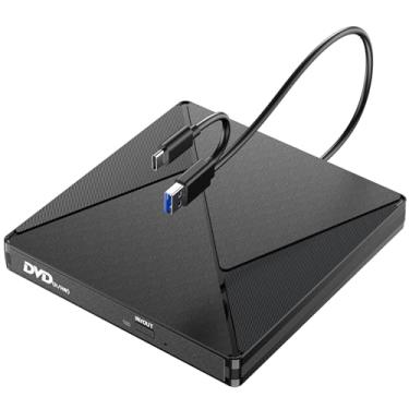 Imagem de Unidade externa de CD DVD, USB 3.0 e Tipo-C Unidade portátil de CD DVD +/-RW, gravador de DVD/CD ROM, unidade óptica fina de DVD, leitor de CD/DVD para laptop, desktop, MacBook, macOS/Linux/Windows