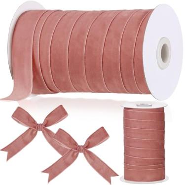 Imagem de Chuangdi Fita de veludo vintage de Natal carretel de face única fita de veludo de cetim para decoração de guirlanda de Natal DIY arco artesanato embrulho de presente (rosa escuro, 2,5 cm, 30 metros)