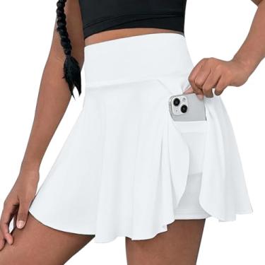 Imagem de OEBLD Saias de tênis atléticas de cintura alta para meninas, com shorts, borboleta, babados, saias escolares com bolsos, Branco, 5-6 Anos