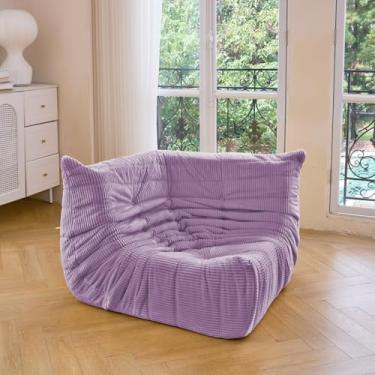 Imagem de N&V Cadeira de canto Fireside, sofá de chão sem braços de meados do século, poltrona macia de veludo cotelê premium, cadeira de sofá de espuma para sala de estar, quarto e escritório (lavanda)