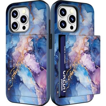 Imagem de IWONE Capa compatível com iPhone 15 Pro fofa com porta-cartões Slim Slot Phone 15 Pro capa carteira para mulheres/azul mármore pedra natural redemoinhos pintura abstrata