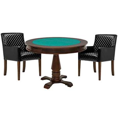 Imagem de Mesa de Jogos Carteado Victoria Redonda Tampo Reversível Imbuia com 2 Cadeiras Liverpool PU Preto Matelassê - Gran Belo