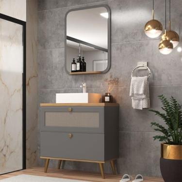 Imagem de Gabinete de Banheiro 80cm com Cuba e Espelho Ref 800 Cinza/Itapuã