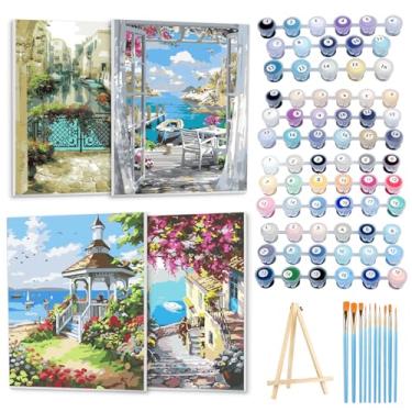 Imagem de Ninonly Kit de pintura por números para adultos com tela emoldurada, kits de arte de pintura fácil para iniciantes com cavalete de madeira, pincéis, conjunto de tinta acrílica para decoração de casa,