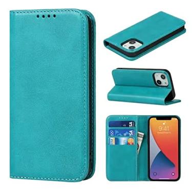 Imagem de ShunJieTech Capa para iPhone 13, capa para iPhone 13, capa carteira magnética de couro com padrão de couro com suporte com compartimentos para cartões/dinheiro, compatível com iPhone 13 - azul claro