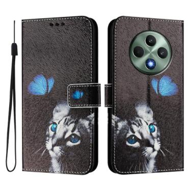 Imagem de Capa carteira para Oppo Reno12 F, 3 compartimentos para cartão, 1 compartimento para dinheiro, capa flip de couro PU com padrão fofo, capa com fivela magnética à prova de choque, compatível com sem