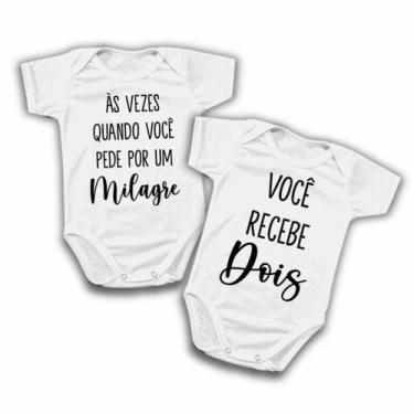 Imagem de Kit 2 Body de Bebê Fé Milagre Oração Irmãos Gêmeos - Loja Dinka