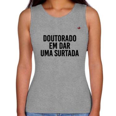 Imagem de Regata Feminina Doutorado em dar uma surtada - Foca na Moda, Cinza, M
