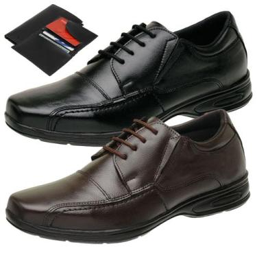 Imagem de 2 Sapato Masculino Casual Sport em Couro Casual Cadarço + Carteira - G