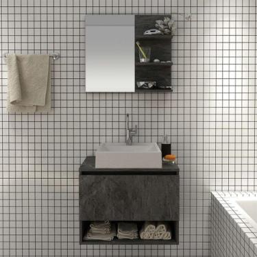 Imagem de Kit Gabinete Suspenso com Espelho e Cuba Branco Mármore Lunar Tecno Mo