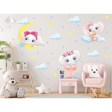 Imagem de Adesivo de Parede Elefante Bailarina Lua Nuvens Cute Baby - adesivos k