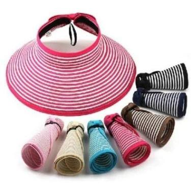 Imagem de Kit 10 Viseira Chapeu De Praia Dobravel Listrado Feminina - Mrvendas, 