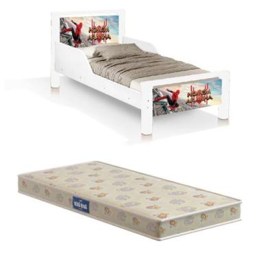 Imagem de mini cama com proteção dos lados acompanha colchão dos Homem Aranha - 