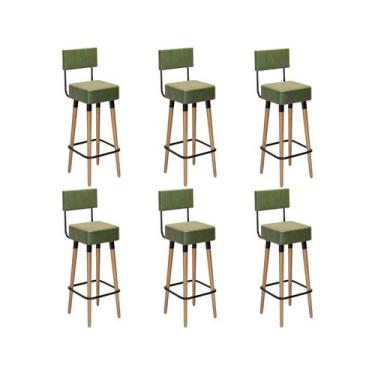 Imagem de Kit 6 Banquetas Banco Alto Barcelona material sintético Bar Cozinha Pé