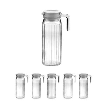 Imagem de 5 Jarra de vidro grosso c/ tampa 1Lt água suco transparente - Clink