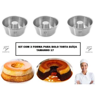 Imagem de Kit Com 3 Forma Com Furo Para Torta Suíça Bolo N. 17 Alumínio Qualidad