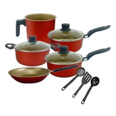 Imagem de Conjunto de Panelas 08 peças Teflon Tampas de Vidro  - Plasbaq, Cereja