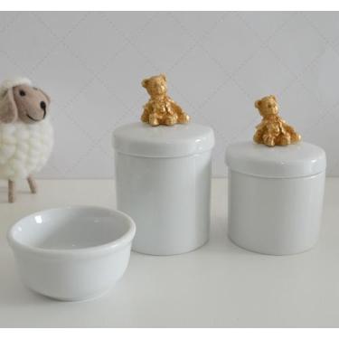 Imagem de Kit Higiene Porcelana Bebê Moderno Quarto Banho K015 Urso - Ciranda Ar