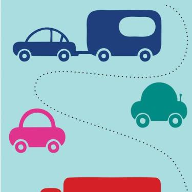 Imagem de Papel de Parede Adesivo Infantil Carros Coloridos Fundo Verde Pontilha