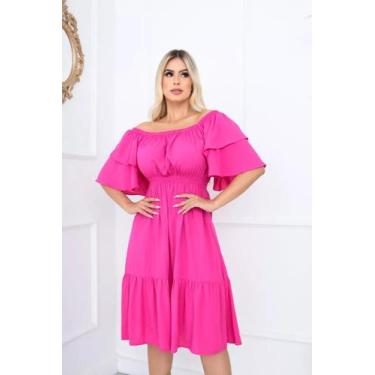 Imagem de Vestido Ciganinha Midi Moda Evangélica Lastex Com Elástico - PINK - CL