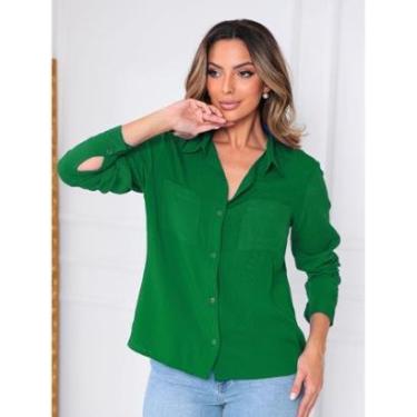 Imagem de Camisas Femininas Social 2 Bolso Camisete Manga Longa Branca feminina Variação-Feminino