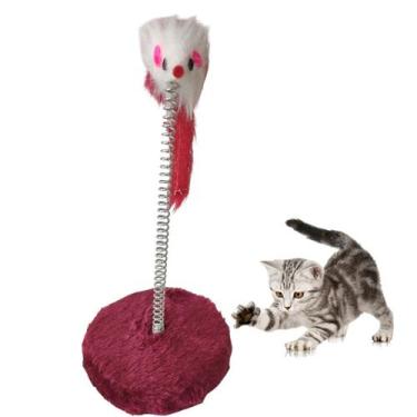 Imagem de Arranhador Gato Pet Ratinho Guizo Mola Felino Brinquedo Interativo Pel