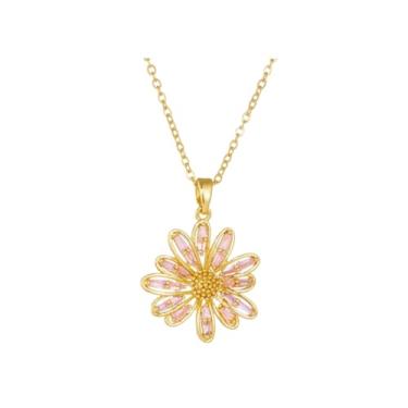 Imagem de OSCCI Colar de cristal de girassol delicado colorido colar com pingente de declaração de flores para mulheres e mães, Cobre, Zircão