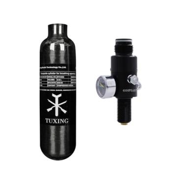 Imagem de TUXING Tanque de ar de paintball HPA de fibra de carbono, 0,36L, 4500psi tanque de ar de fibra de carbono para PCP Paintball Scuba SCBA (tanque de ar de 0,36L pcp + saída 2200psi)