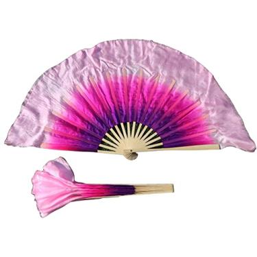 Imagem de Winged Sirenny Fã de dança de seda dobrável ajustável pintado à mão de 10 cm, fã de Kungfu Taichi para apresentação de dança chinesa Fãs de prática para iniciantes (roxo-fúcsia-rosa)
