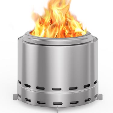 Imagem de ROOMTEC Fogueira sem fumaça de 49,5 cm, fogueira portátil a lenha com suporte e bolsa, fogueira fácil de limpar com cinzeira removível, lareiras de baixa fumaça para acampamento, pátio e exterior