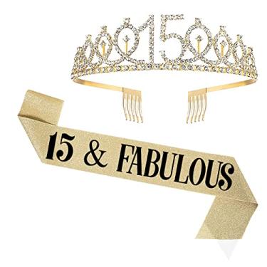 Imagem de UVATAHONA Faixa E Tiara de Aniversário de 15 Anos, Conjunto de Faixa E Coroa de Aniversário de 15 Anos E Fabuloso, Presentes de Feliz Aniversário de 15 Anos para Lembrancinhas de Festa, Suprimentos E
