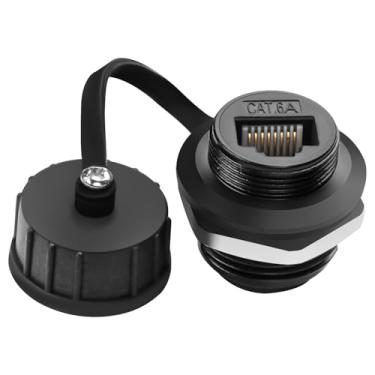Imagem de QIANRENON Cat6a RJ45 Adaptador de rede à prova d'água RJ45 8P8C fêmea para montagem em painel fêmea conector Ethernet à prova d'água RJ45 soquete de anteparo de passagem, com blindagem, para rede