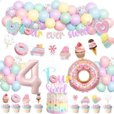 Imagem de Hombae Four Ever Sweet Birthday Decorations Girl, 4th Birthday Donut Decorations for Girl, Sweet Birthday Party Supplies with Banner Cake Toppers Foil Balloon for 4 Year Old Birthday Party Decorations