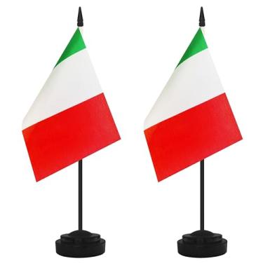 Imagem de Conjunto de 2 bandeiras de mesa da Itália, mesa italiana, pequena mesa em miniatura, bandeira de escritório com mastro preto de 30 cm e base preta, escritórios, sala de aula, casa, decoração de