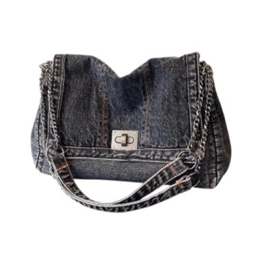 Imagem de YIJU Bolsa de ombro jeans para mulheres, bolsa hobo da moda para esportes ao ar livre, trabalho, Preto