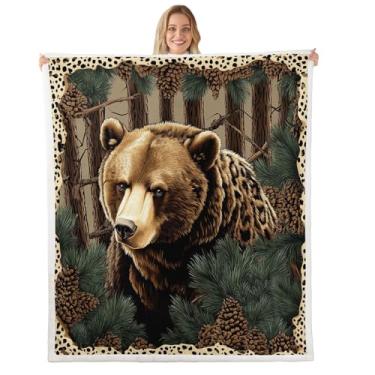 Imagem de Feelyou Cobertor infantil urso sherpa rústico cabana country cobertor de pelúcia para cama sofá sofá meninos meninas cobertor de lã animal selvagem casa de fazenda ocidental adolescentes cobertor