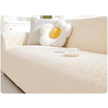 Imagem de Capa protetora para sofá de 1, 2, 3, 4 e 5 lugares, luxuosa, grossa, de veludo, cor sólida, capa extensível, cadeira reclinável(Beige,5-seat 305-360cm)